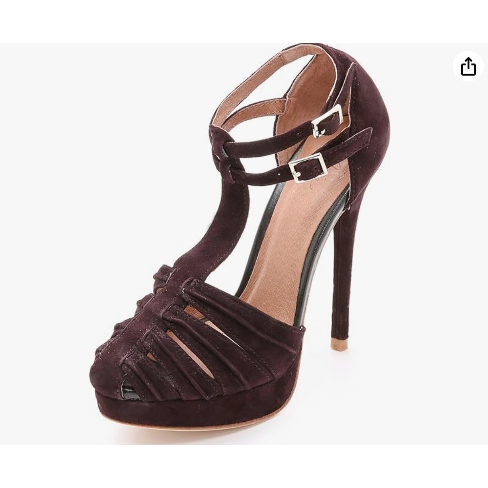 Joie Women's Rexanne Burgundy Brown Suede Platform Sandal Heels US 6.5-7/EU 37.5